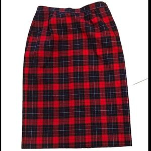 VTG Pendleton Tweed Straight Pencil Skirt Size 8 Wool USA Red & Navy Blue Lined